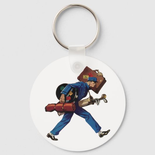  Bellhop in Uniform, Suitcase en Golf Club Sleutelhanger (Achterkant)