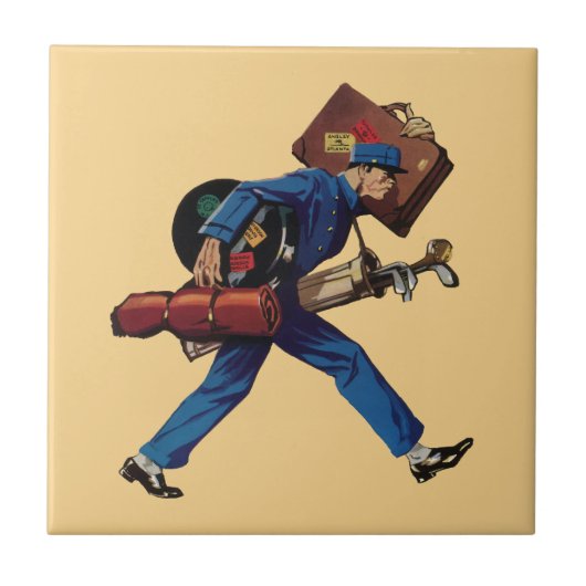  Bellhop in Uniform, Suitcase en Golf Club Tegeltje (Voorkant)