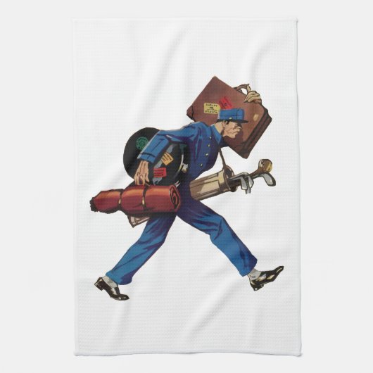  Bellhop in Uniform, Suitcase en Golf Club Theedoek (Verticaal)