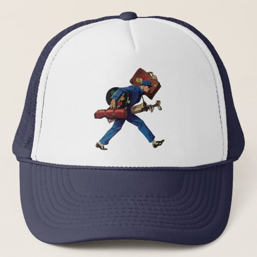  Bellhop in Uniform, Suitcase en Golf Club Trucker Pet (Voorkant)