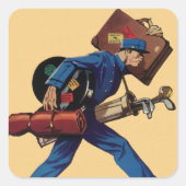  Bellhop in Uniform, Suitcase en Golf Club Vierkante Sticker (Voorkant)