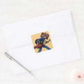 Bellhop in Uniform, Suitcase en Golf Club Vierkante Sticker (Envelop)