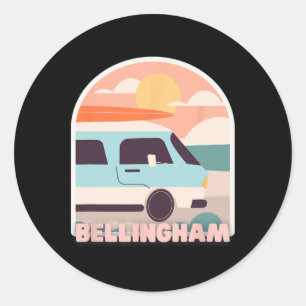 Bellingham Beach Retro Pastel Kleuren Zon En Surfi Ronde Sticker