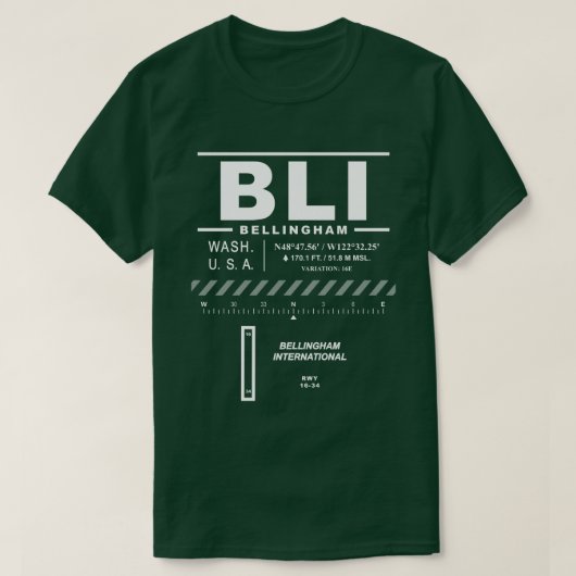 Bellingham International Airport BLI T-shirt (Design voorkant)