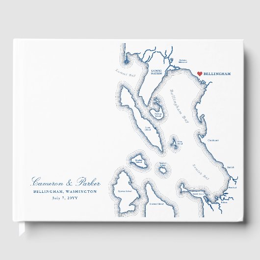 Bellingham Washington Kaart Elegant Navy Wedding Gastenboek (Voorkant)