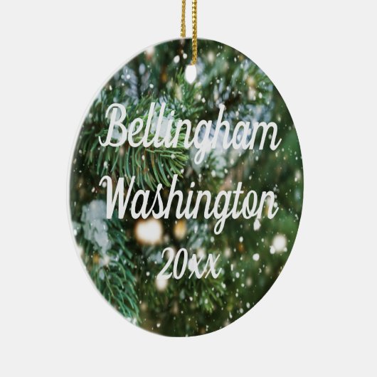 Bellingham Washington Snowy Pine Achtergrond Keramisch Ornament (Rechts)
