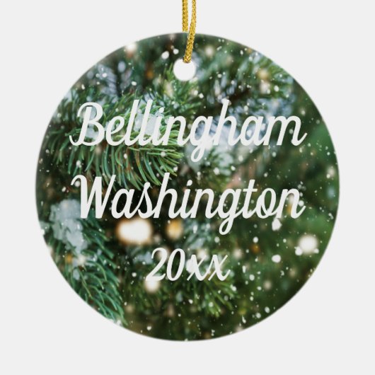 Bellingham Washington Snowy Pine Achtergrond Keramisch Ornament (Voorkant)