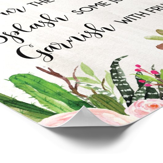 Bellini Bar Sign Fiesta Cactus Baby shower Sign. Poster (Hoek)