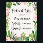Bellini Bar Sign Fiesta Cactus Baby shower Sign. Poster<br><div class="desc">BELLINI BAR SIGN met elegante waterverf succulenten,  wazige roze rozen en moderne kalligrafische letters.</div>
