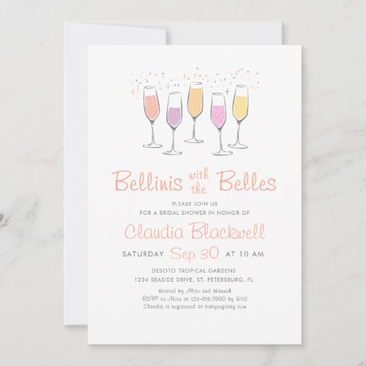 Bellinis Zuidelijke Schone Bruidsfeest Uitnodiging (Voorkant)