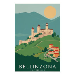 Bellinzona Retro Art Noveau Swiss Travel Perfect Poster