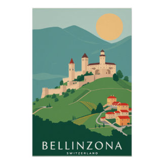 Bellinzona Retro Art Noveau Swiss Travel Perfect Poster