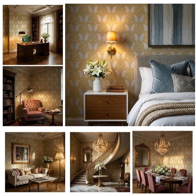 Belloria Wings Vlinder Peel & Stick Behang (Graceful wings. Gentle blossoms. Timeless walls that welcome every guest.)