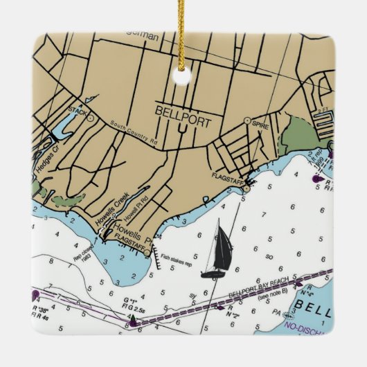 Bellport NY Chart Keramisch Ornament (Achterkant)