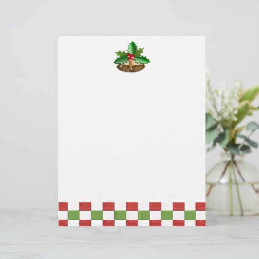 Bells and Holly kerstbriefpapier (Staand voorkant)