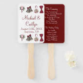 Bells Bow Flower Bouquet Burgundy Wedding Programm Handwaaier (Voorkant en achterkant)