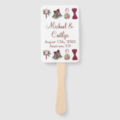 Bells Bow Flower Bouquet Burgundy Wedding Programm Handwaaier (Voorkant)