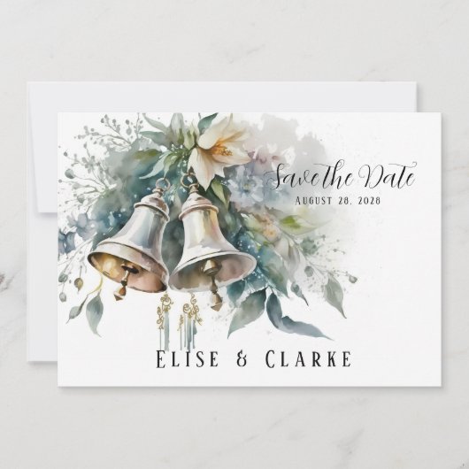 Bells en Peony Wedding Save the Date Kaart (Voorkant)