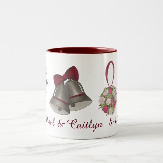 Bells Flowers Bow Stropdas Personalized Mug Tweekleurige Koffiemok (Center)