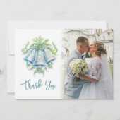 Bells groen blauw grijs trouwfoto QR Code Bedankkaart (Voorkant)