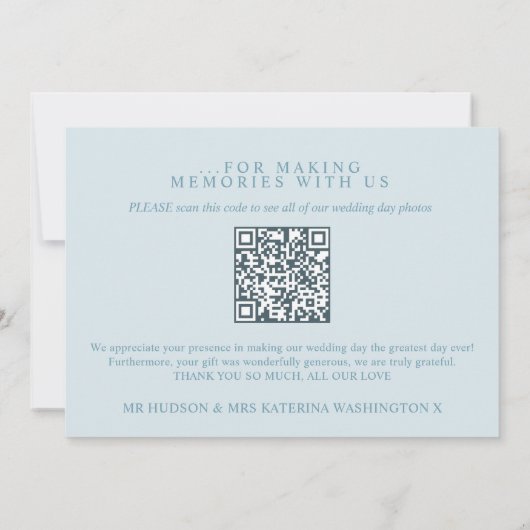 Bells groen blauw grijs trouwfoto QR Code Bedankkaart (Achterkant)