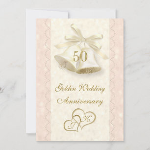 Bells, harten 50th Wedding Jubileum Invitation Kaart