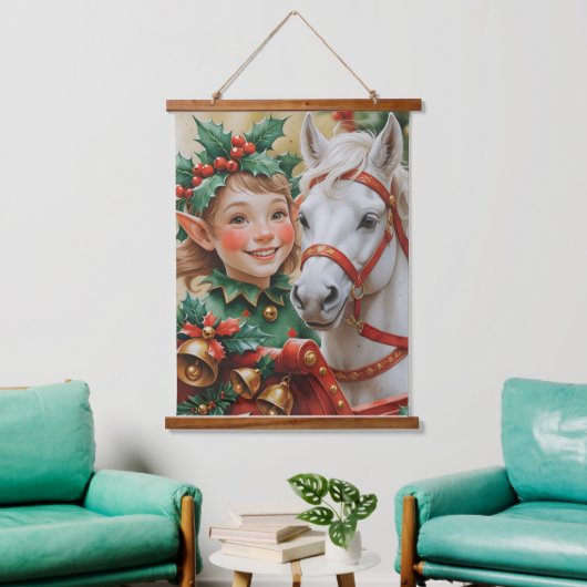 Bells Holly and Horse Christmas Elf Hangend Wandkleed (Woonkamer)