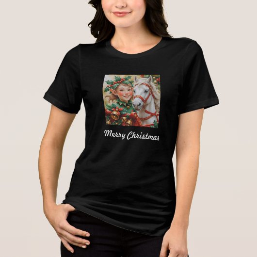 Bells Holly and Horse Christmas Elf Tri-Blend Shirt (Voorkant)