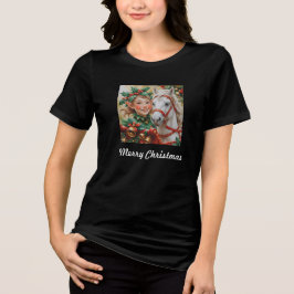 Bells Holly and Horse Christmas Elf Tri-Blend Shirt