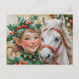 Bells Holly en Horse Christmas Elf Feestdagenkaart