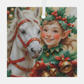 Bells Holly en Horse Christmas Elf Glas Ornament (Achterkant)