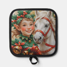 Bells Holly en Horse Christmas Elf Pannenlap
