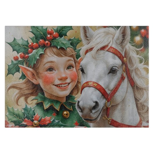 Bells Holly en Horse Christmas Elf Snijplank (Voorkant)