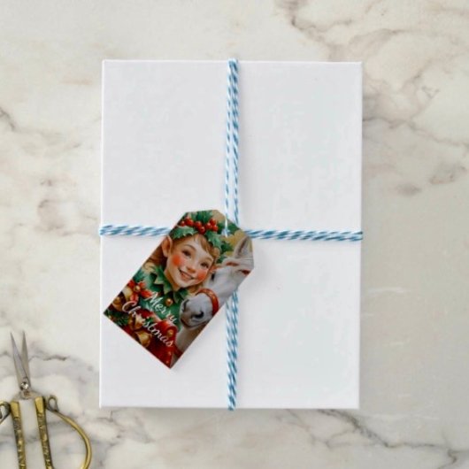 Bells Holly en Paard Kerst Elf Cadeaulabel