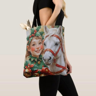 Bells Holly en Paard Kerst Elf Tote Bag