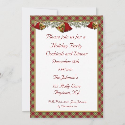Bells Holly Pset Holiday Party Invitation Kaart (Voorkant)