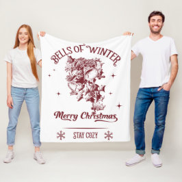 Bells of Winter Vintage Christmas Fleece Deken