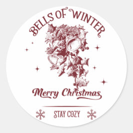 Bells of Winter Vintage Christmas Ronde Sticker