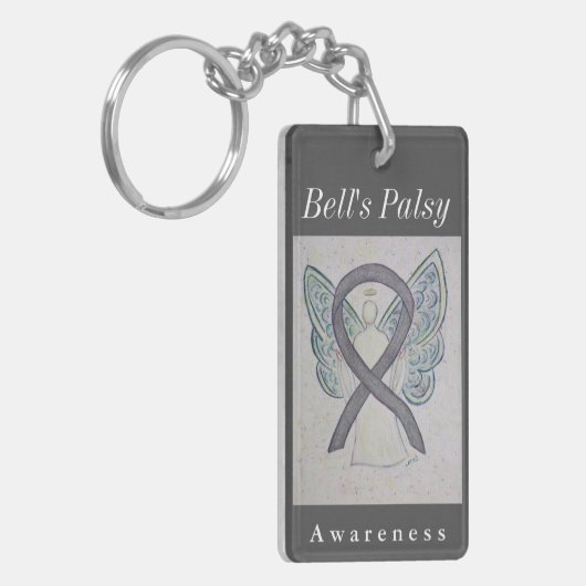Bell's Palsy Awareness Silver Ribbon Sleutelhanger (Voorkant Links)
