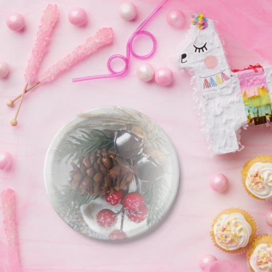 Bells, Pinecone en Berries Holiday Papieren Bordje (Feest)
