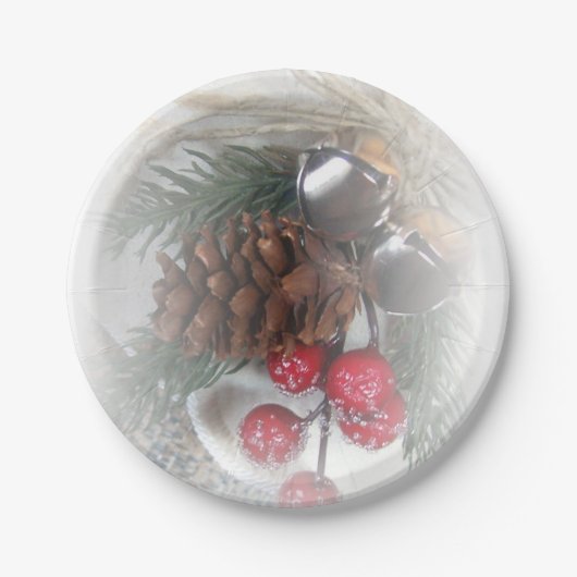 Bells, Pinecone en Berries Holiday Papieren Bordje (Voorkant)