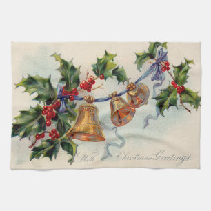 Bells Ribbon Holly Winterberry Theedoek