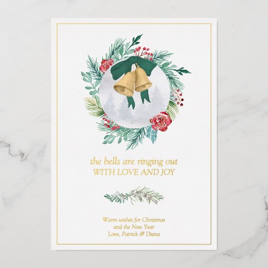 Bells Ringing Out Love and Joy Kerstmis Wreate Folie Feestdagenkaart (Voorkant)