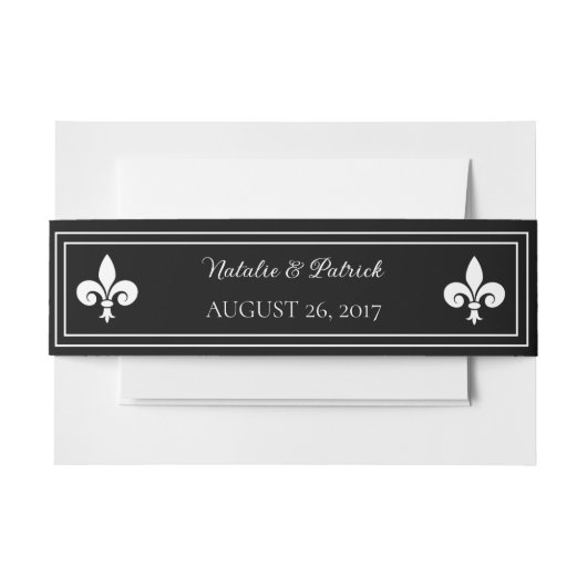Belly Band Black Fleur de Lis Wedding Uitnodigingen Wikkel (Voorkant Voorbeeld)