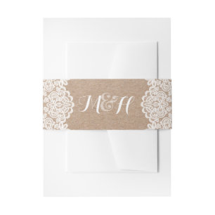Belly Band Land Lace Kraft Weddenschap Uitnodigingen Wikkel