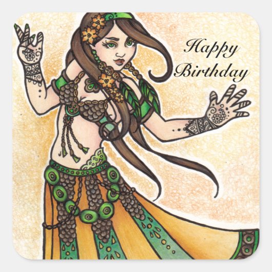 Belly Dancer Birthday-kaarten Vierkante Sticker (Voorkant)
