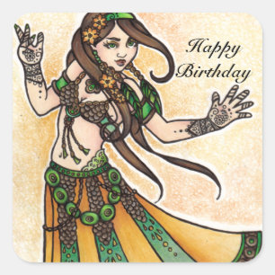 Belly Dancer Birthday-kaarten Vierkante Sticker