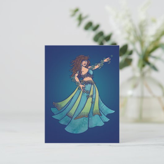 Belly Dancer Ruby Blauwgroen kunst Briefkaart (Staand voorkant)