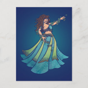Belly Dancer Ruby Blauwgroen kunst Briefkaart