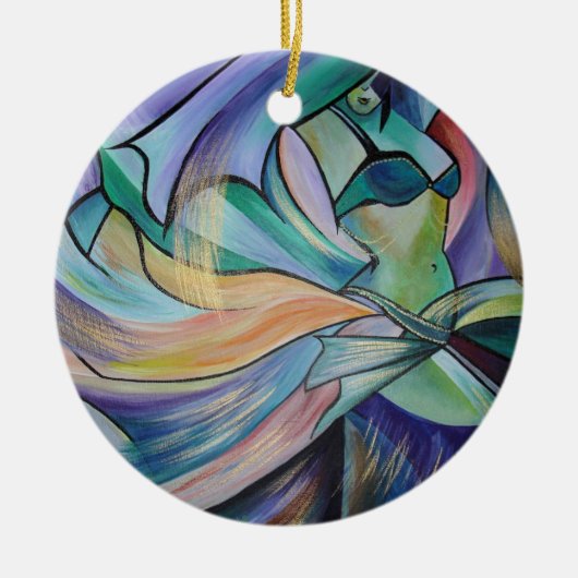 Belly Dancer uit het Midden-Oosten met parelvezel Keramisch Ornament (Voorkant)